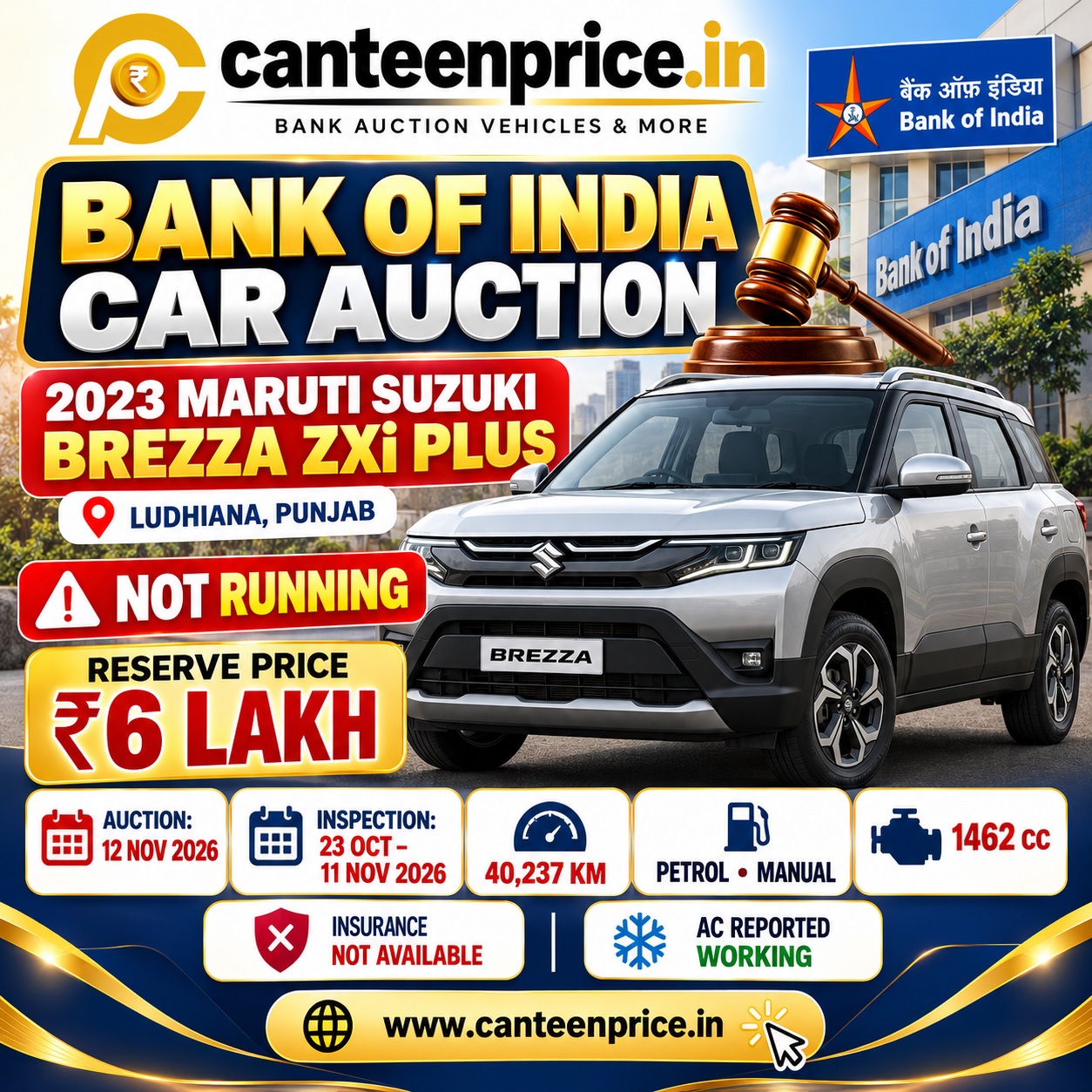 Maruti Brezza Bank Auction in Ludhiana Nov 2026