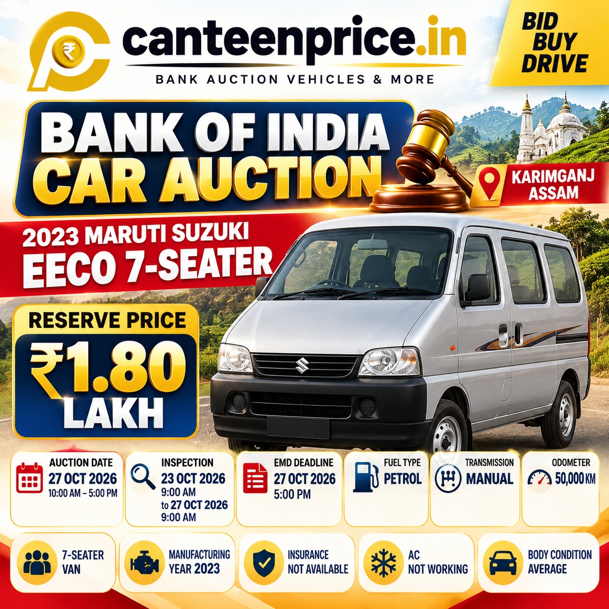 Maruti Eeco 7-Seater Car Auction in Assam Oct 2026
