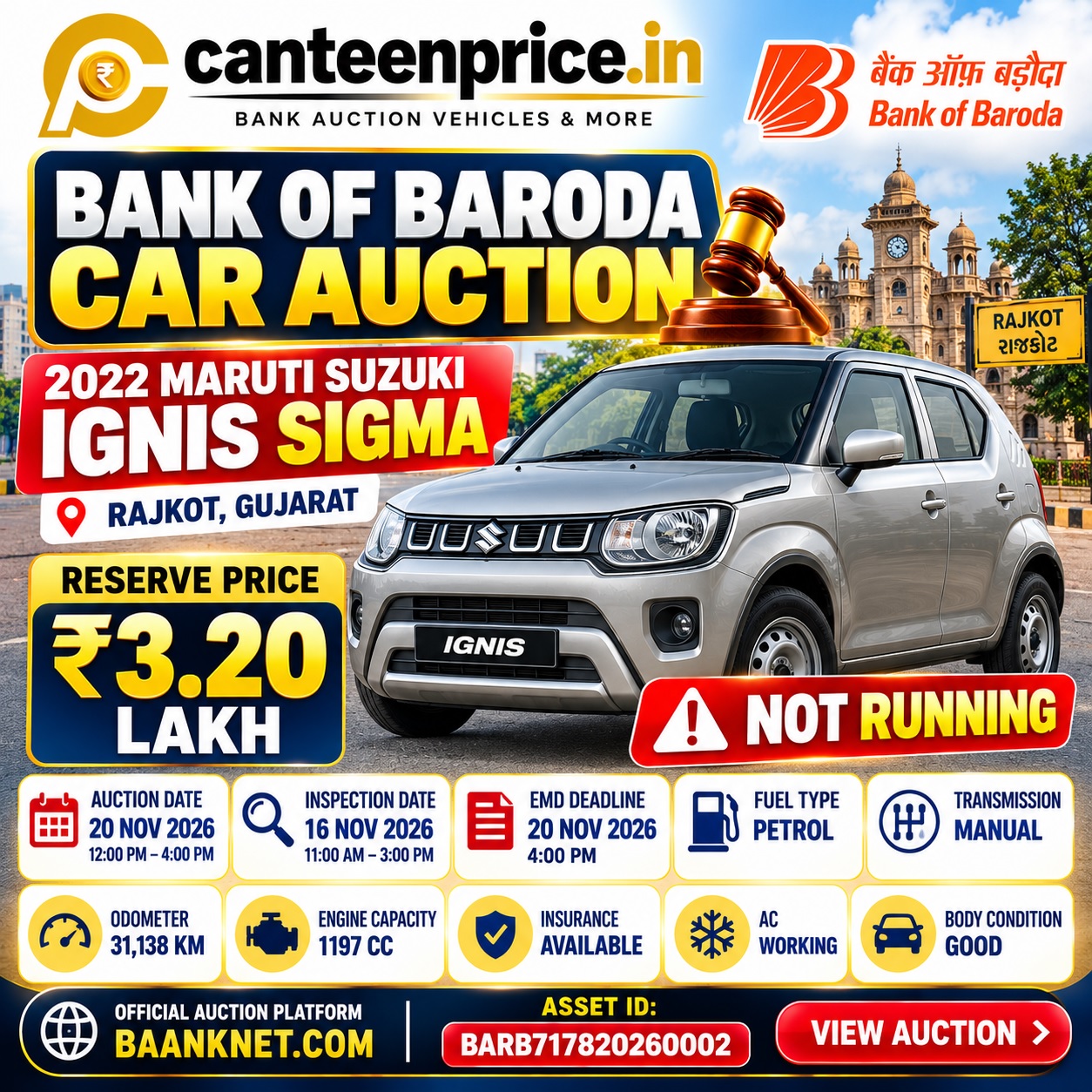 Maruti Ignis Sigma Car Auction in Rajkot November 2026